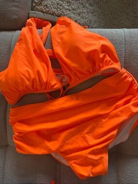 Neon Orange High-Waist Bikini Set